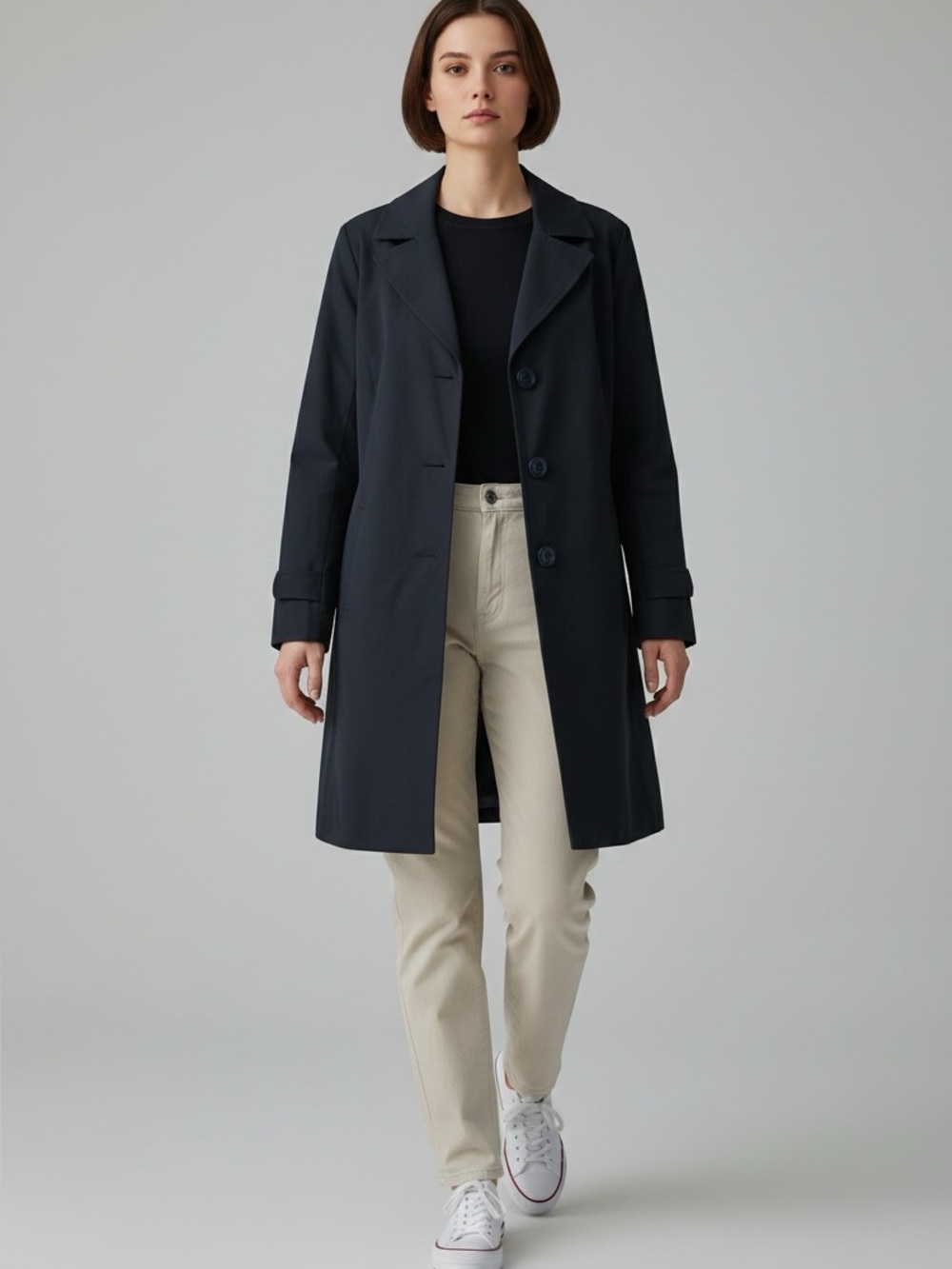 Ellen Tracy black Button Front Trench Jacket X-large. 3 button, no belt included